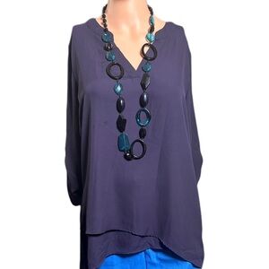 New York & Company Purple Asymmetrical 3/4 Sleeve Blouse